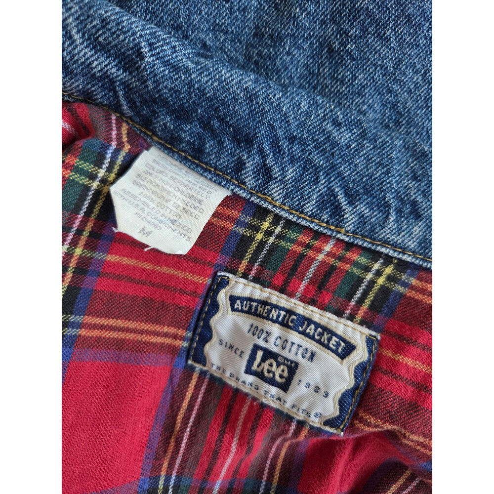 Vintage 90s Lee Heritage Denim Vest Mens M Red Plaid Lined Trucker Workwear - Picture 5 of 9
